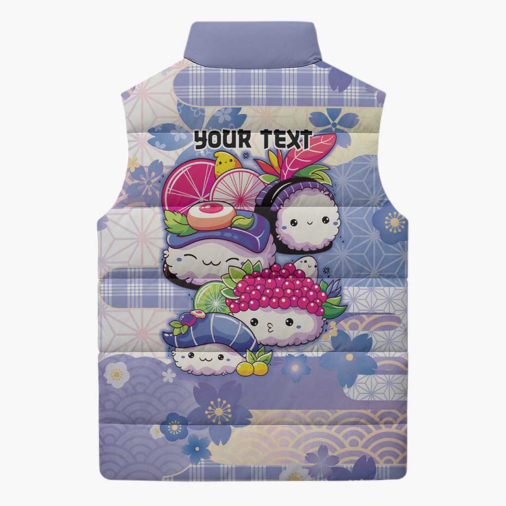 Personalized Japanese Kawaii Sushi Sleeveless Puffer Jacket Blue Wagara Palaka This Is How I Roll - Wonder Print Shop
