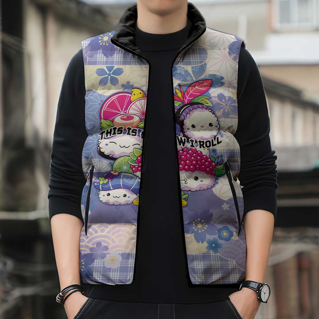 Personalized Japanese Kawaii Sushi Sleeveless Puffer Jacket Blue Wagara Palaka This Is How I Roll - Wonder Print Shop