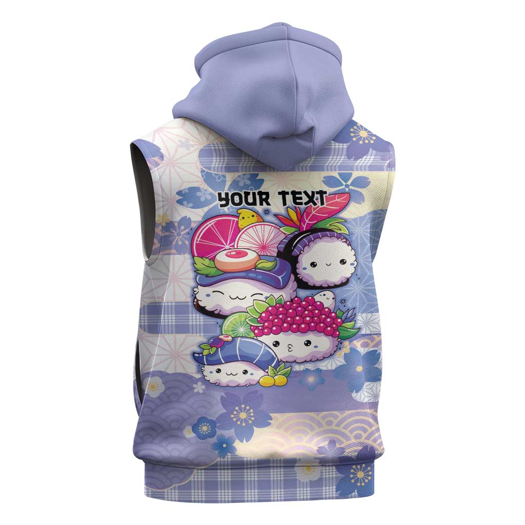 Personalized Japanese Kawaii Sushi Sleeveless Zip Hoodie Blue Wagara Palaka This Is How I Roll - Wonder Print Shop