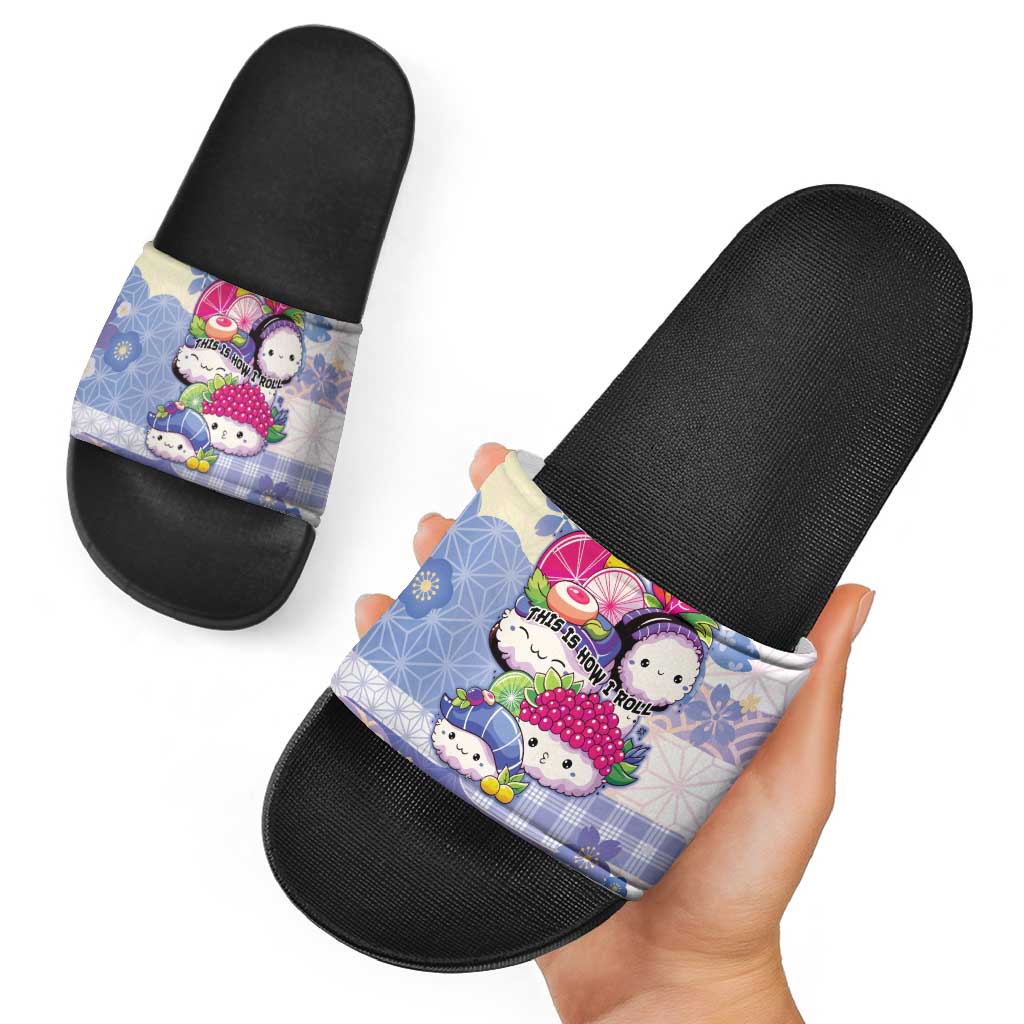 Japanese Kawaii Sushi Slide Sandals Blue Wagara Palaka This Is How I Roll - Wonder Print Shop