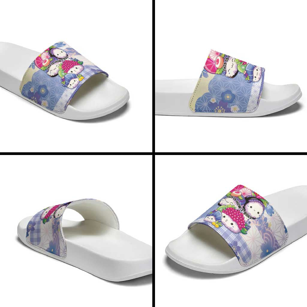Japanese Kawaii Sushi Slide Sandals Blue Wagara Palaka This Is How I Roll - Wonder Print Shop