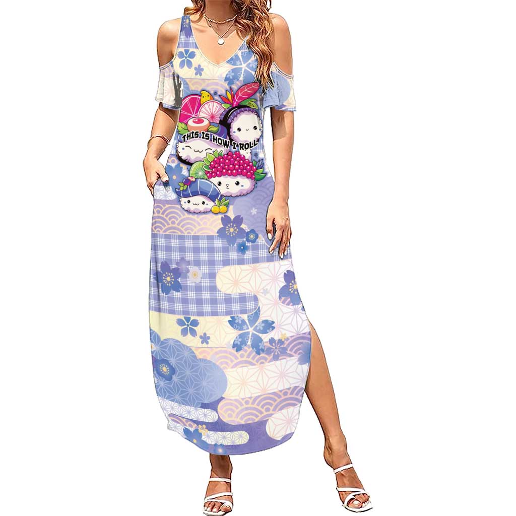 Personalized Japanese Kawaii Sushi Summer Maxi Dress Blue Wagara Palaka This Is How I Roll - Wonder Print Shop