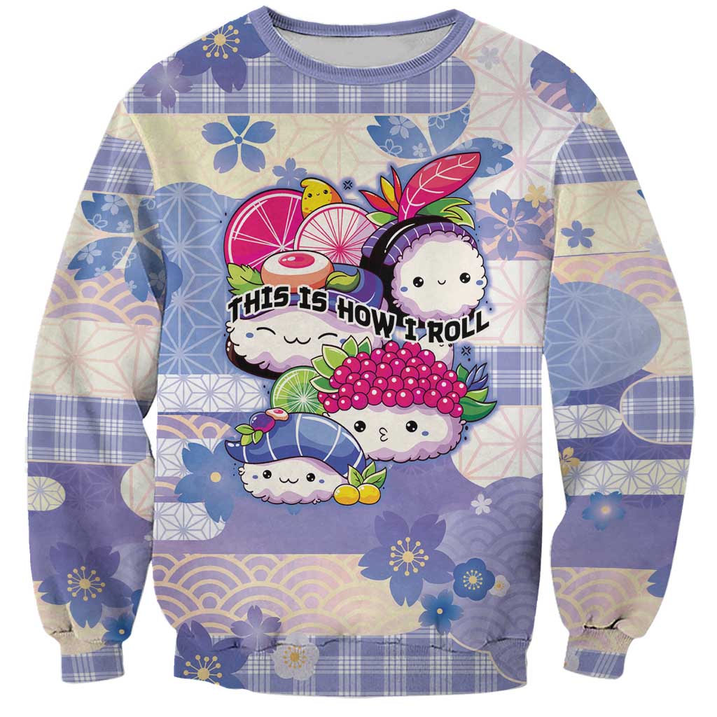 Personalized Japanese Kawaii Sushi Sweatshirt Blue Wagara Palaka This Is How I Roll - Wonder Print Shop