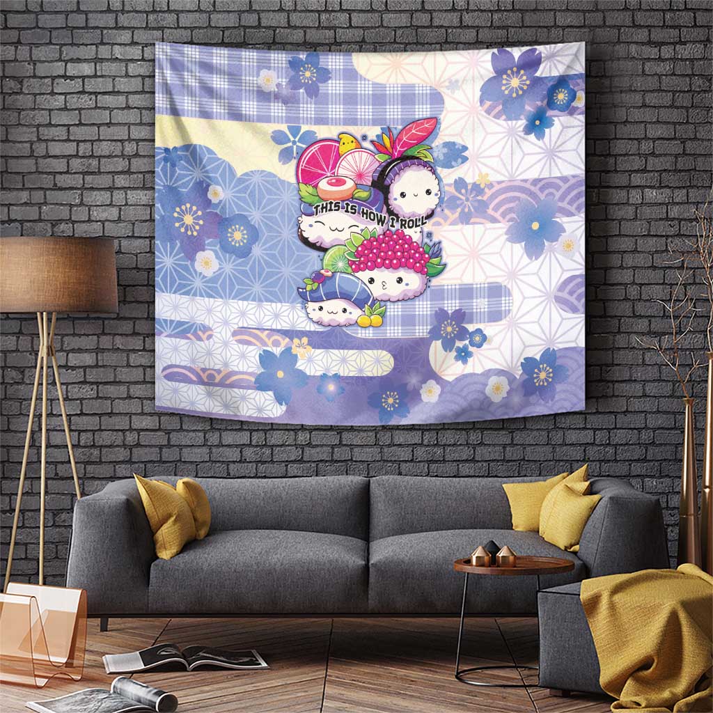 Japanese Kawaii Sushi Tapestry Blue Wagara Palaka This Is How I Roll - Wonder Print Shop
