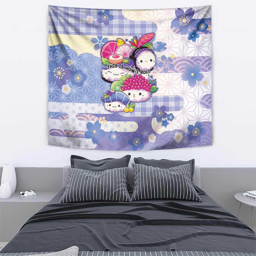 Japanese Kawaii Sushi Tapestry Blue Wagara Palaka This Is How I Roll - Wonder Print Shop