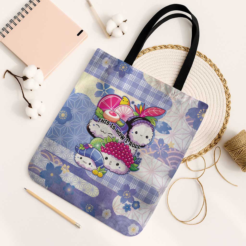 Japanese Kawaii Sushi Tote Bag Blue Wagara Palaka This Is How I Roll - Wonder Print Shop