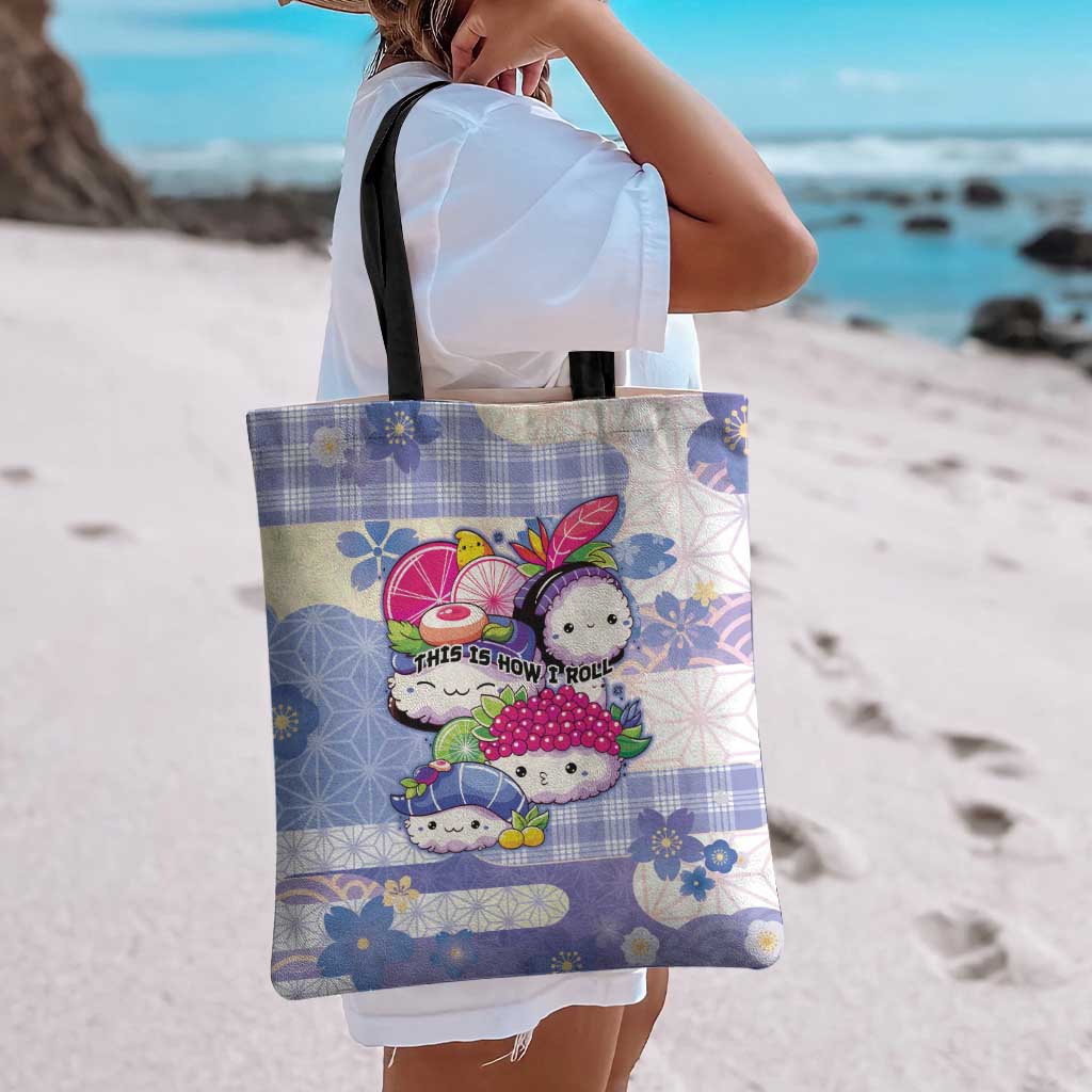 Japanese Kawaii Sushi Tote Bag Blue Wagara Palaka This Is How I Roll - Wonder Print Shop