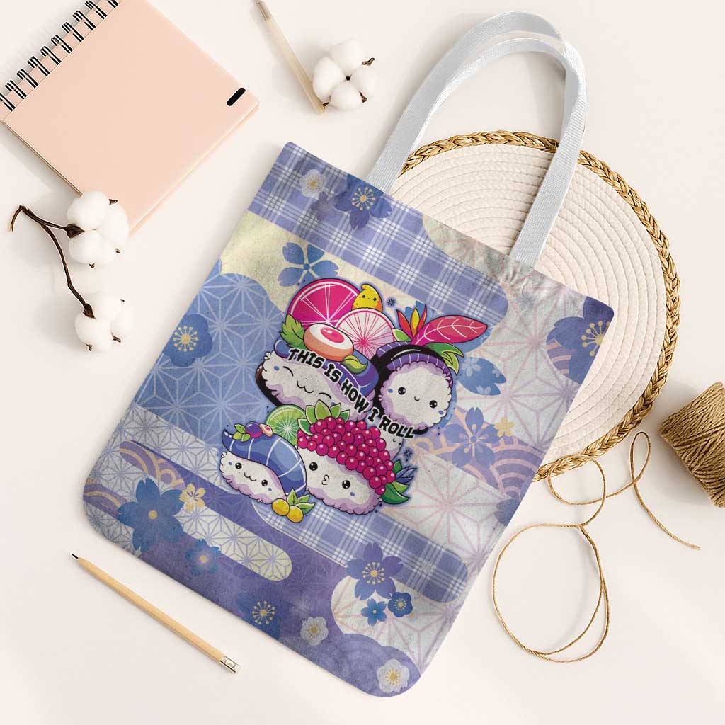 Japanese Kawaii Sushi Tote Bag Blue Wagara Palaka This Is How I Roll - Wonder Print Shop