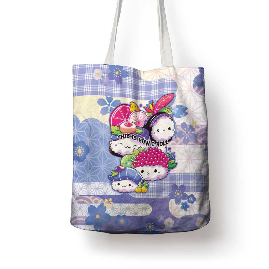 Japanese Kawaii Sushi Tote Bag Blue Wagara Palaka This Is How I Roll - Wonder Print Shop
