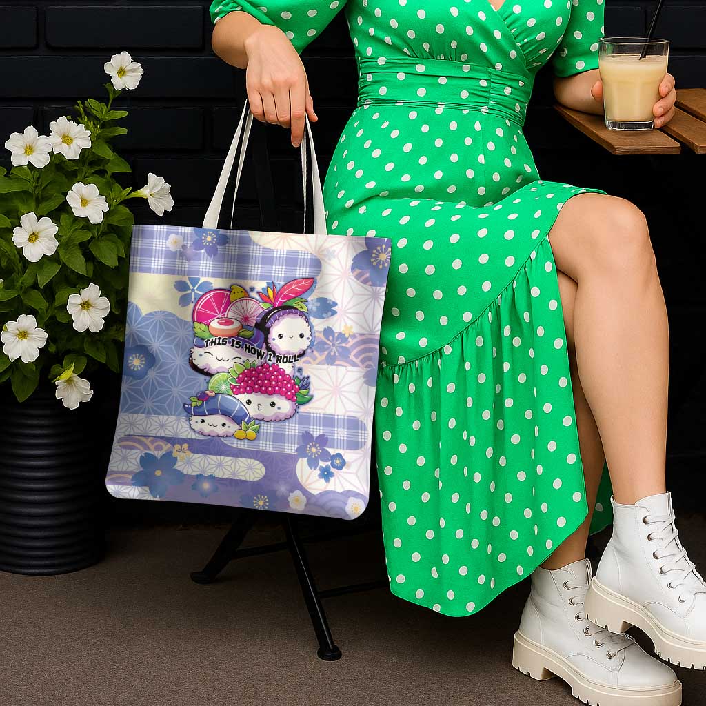 Japanese Kawaii Sushi Tote Bag Blue Wagara Palaka This Is How I Roll - Wonder Print Shop