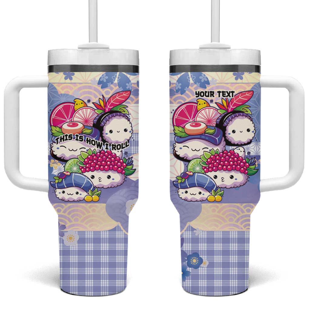 Personalized Japanese Kawaii Sushi Tumbler With Handle Blue Wagara Palaka This Is How I Roll - Wonder Print Shop