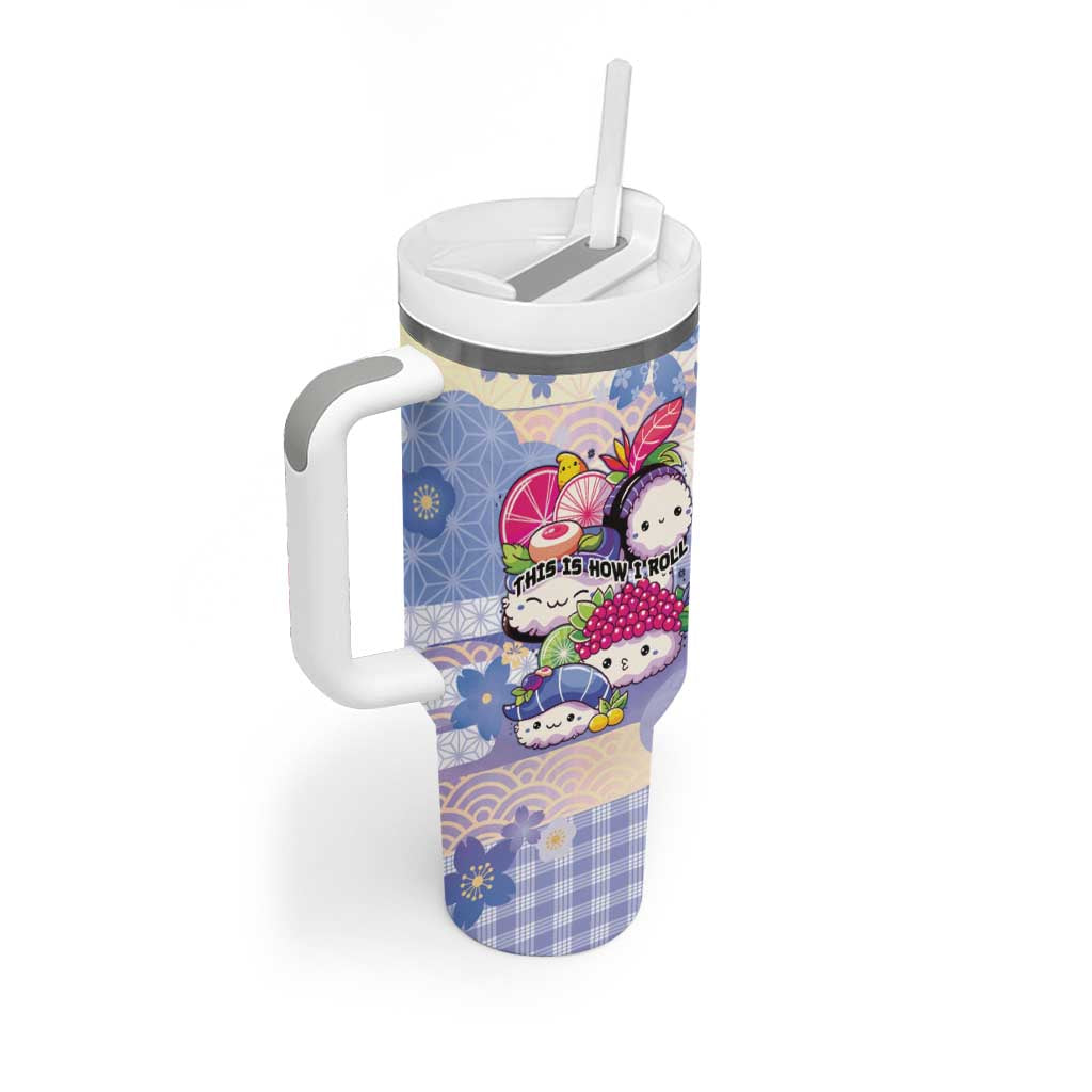 Personalized Japanese Kawaii Sushi Tumbler With Handle Blue Wagara Palaka This Is How I Roll - Wonder Print Shop