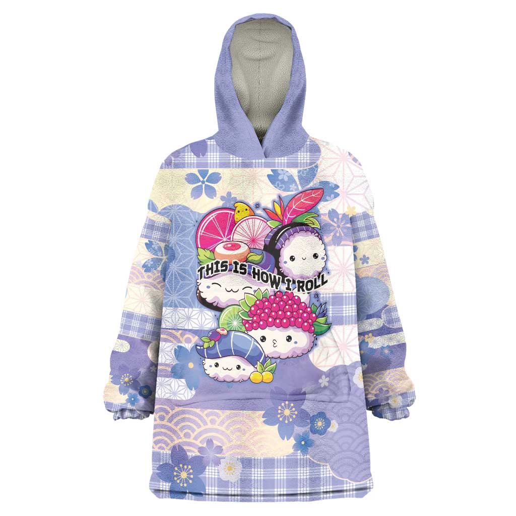 Personalized Japanese Kawaii Sushi Wearable Blanket Hoodie Blue Wagara Palaka This Is How I Roll - Wonder Print Shop