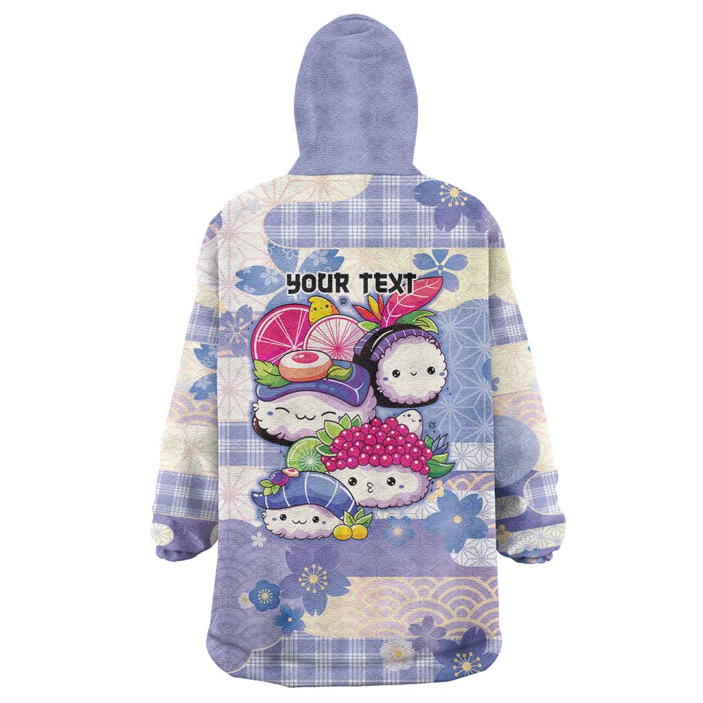 Personalized Japanese Kawaii Sushi Wearable Blanket Hoodie Blue Wagara Palaka This Is How I Roll - Wonder Print Shop