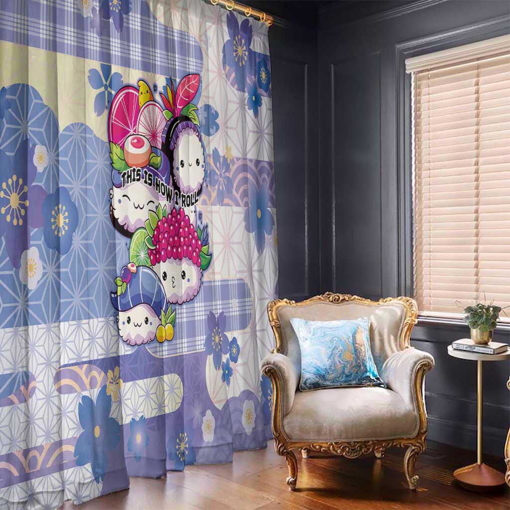 Japanese Kawaii Sushi Window Curtain Blue Wagara Palaka This Is How I Roll - Wonder Print Shop