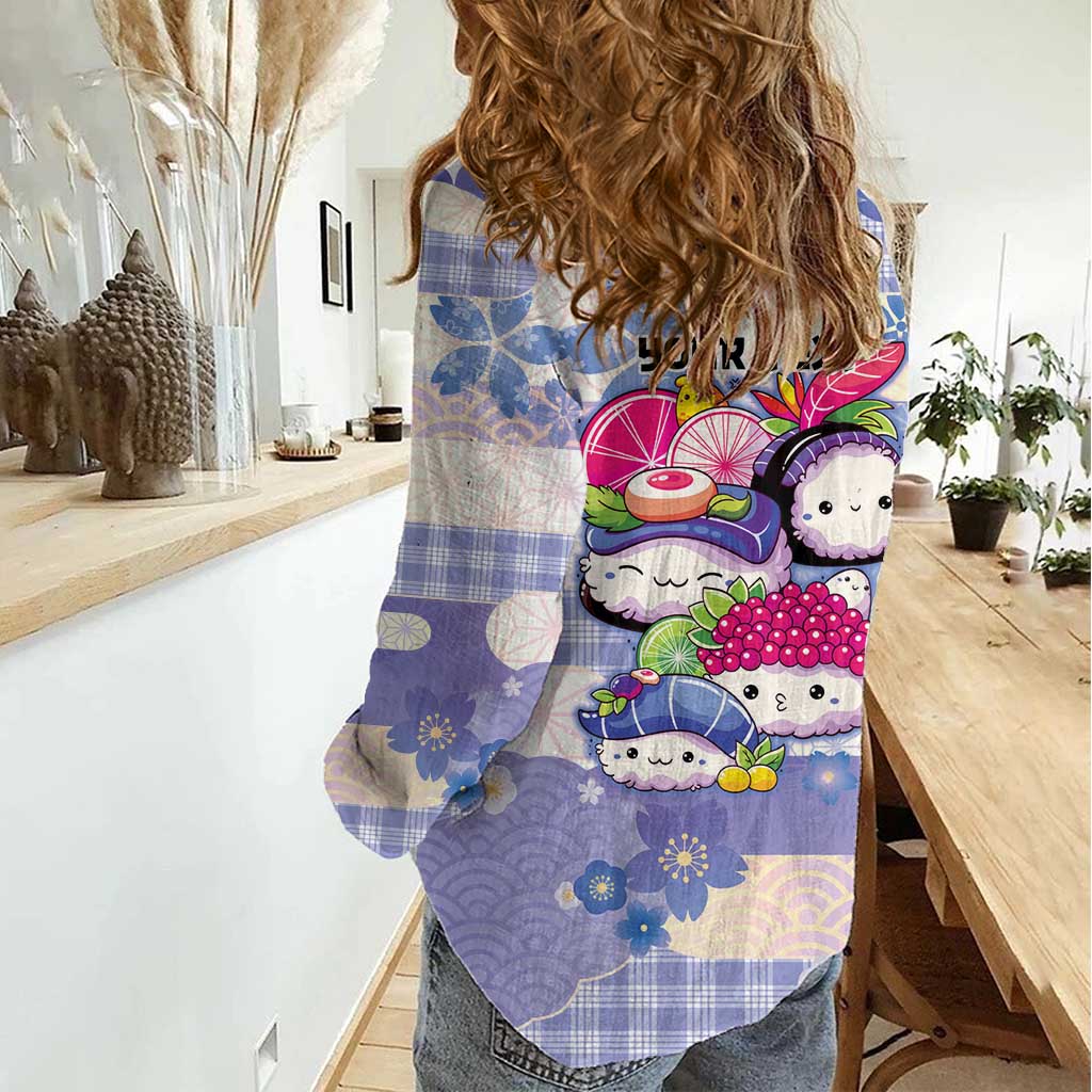 Personalized Japanese Kawaii Sushi Women Casual Shirt Blue Wagara Palaka This Is How I Roll - Wonder Print Shop