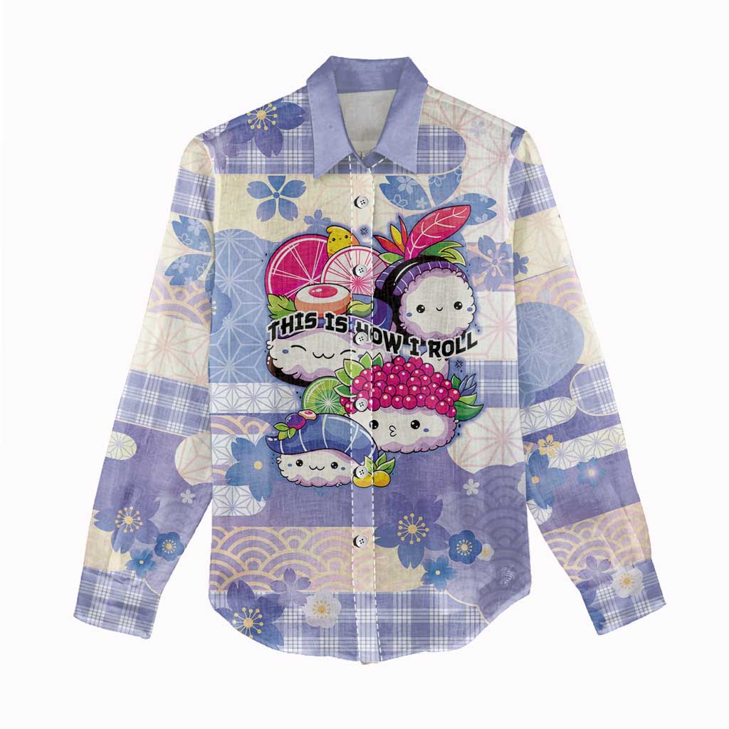 Personalized Japanese Kawaii Sushi Women Casual Shirt Blue Wagara Palaka This Is How I Roll - Wonder Print Shop