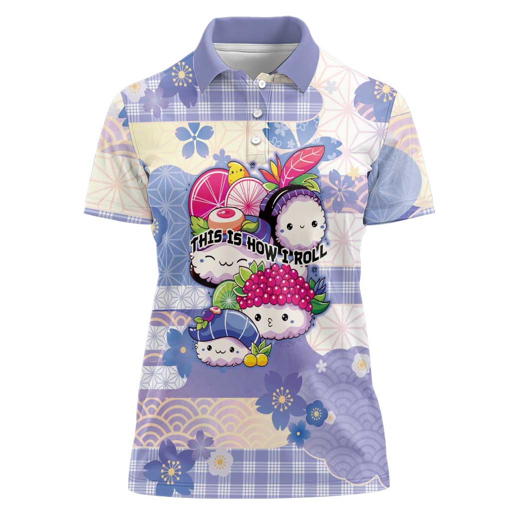 Personalized Japanese Kawaii Sushi Women Polo Shirt Blue Wagara Palaka This Is How I Roll - Wonder Print Shop