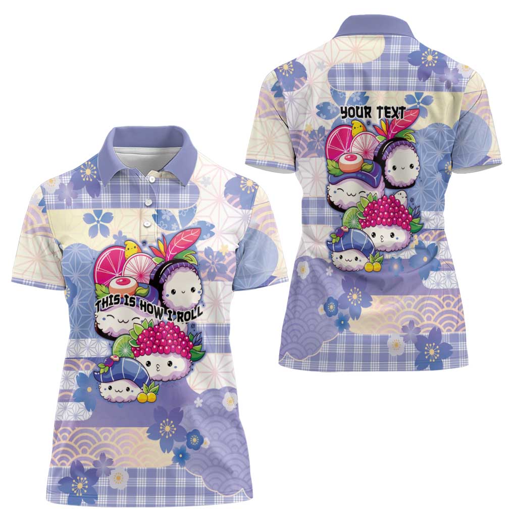 Personalized Japanese Kawaii Sushi Women Polo Shirt Blue Wagara Palaka This Is How I Roll - Wonder Print Shop