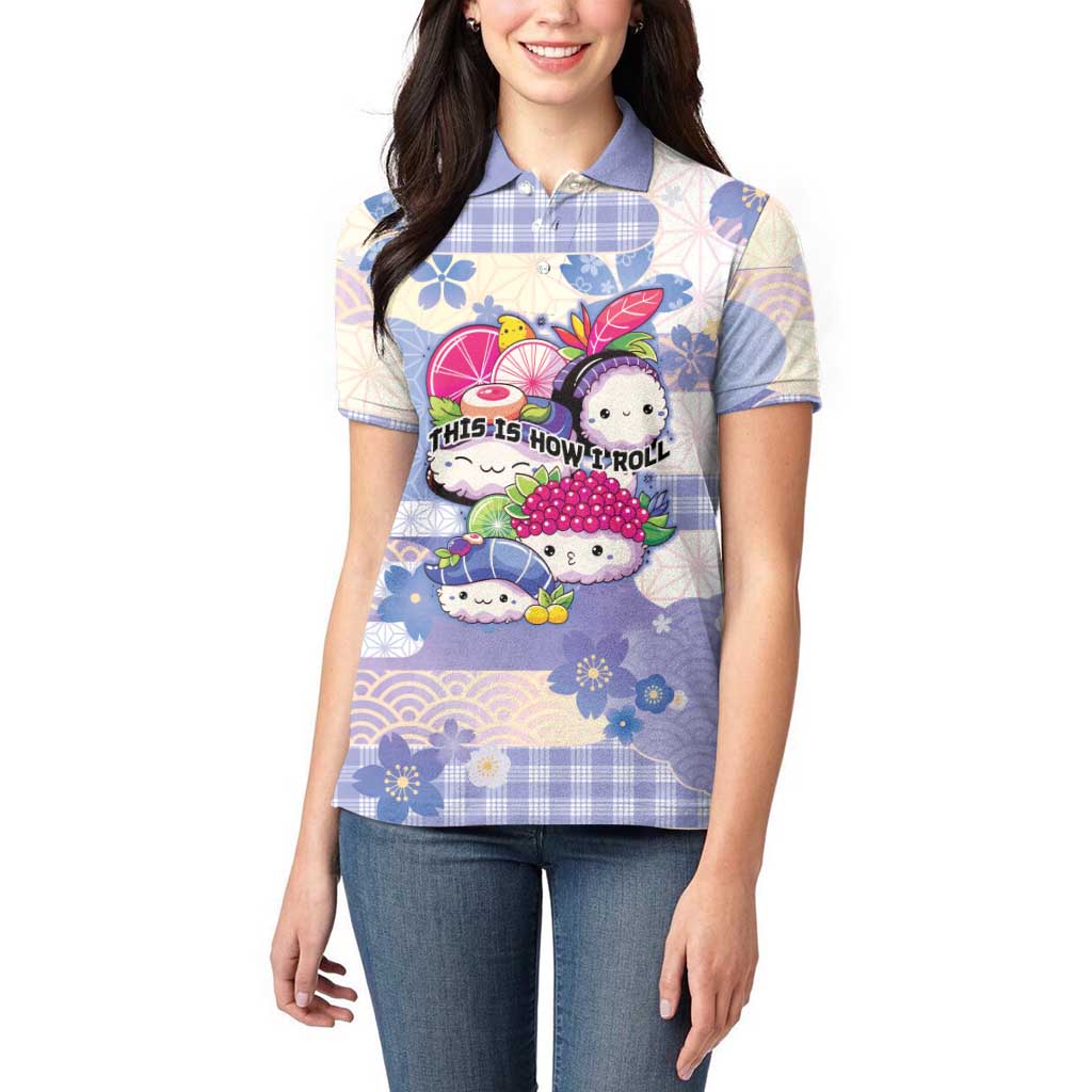 Personalized Japanese Kawaii Sushi Women Polo Shirt Blue Wagara Palaka This Is How I Roll - Wonder Print Shop