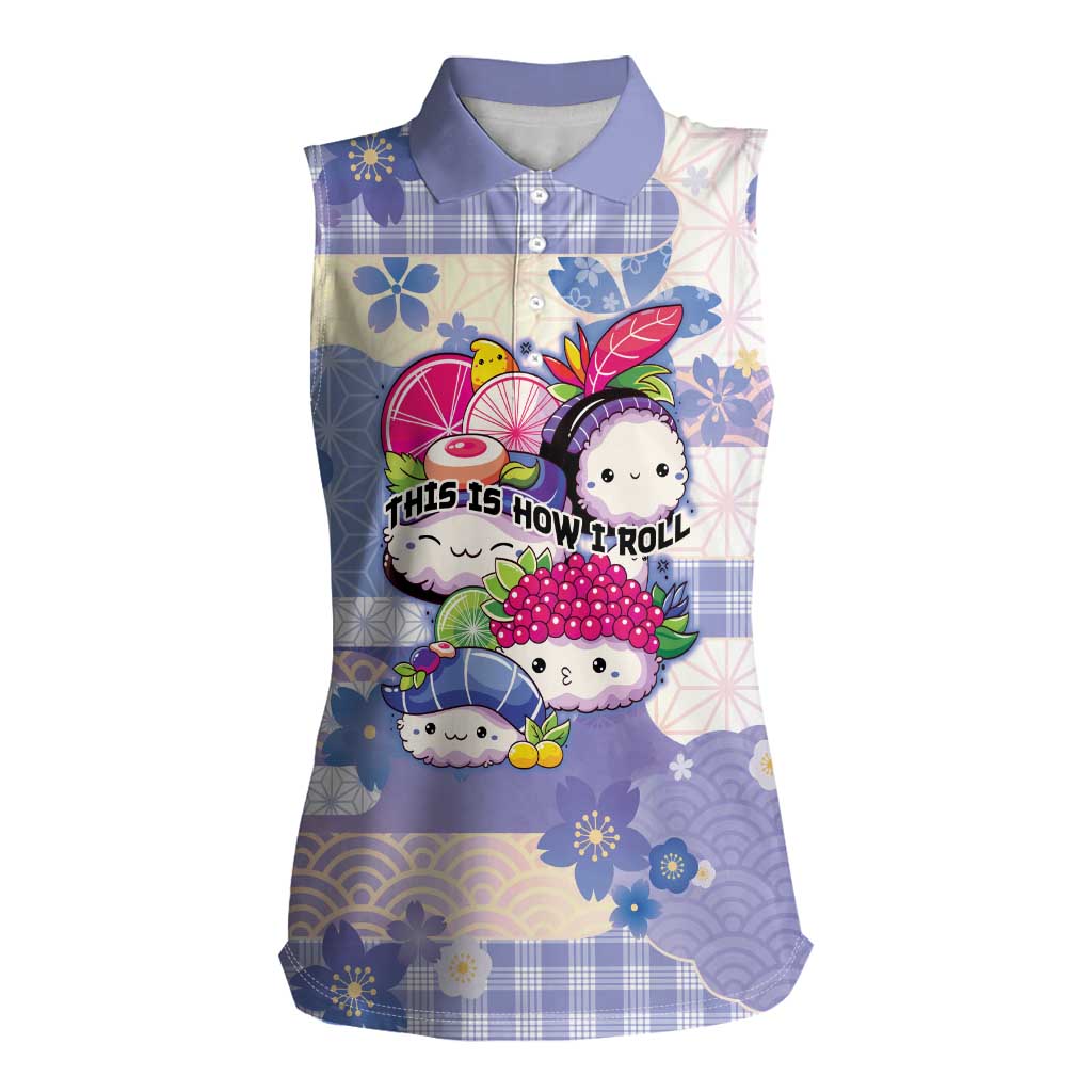 Personalized Japanese Kawaii Sushi Women Sleeveless Polo Shirt Blue Wagara Palaka This Is How I Roll - Wonder Print Shop