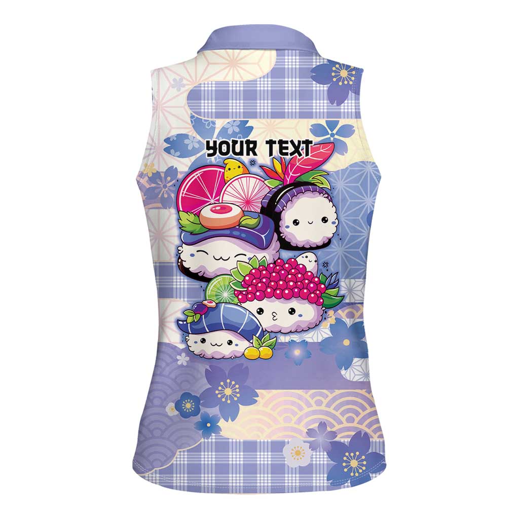 Personalized Japanese Kawaii Sushi Women Sleeveless Polo Shirt Blue Wagara Palaka This Is How I Roll - Wonder Print Shop