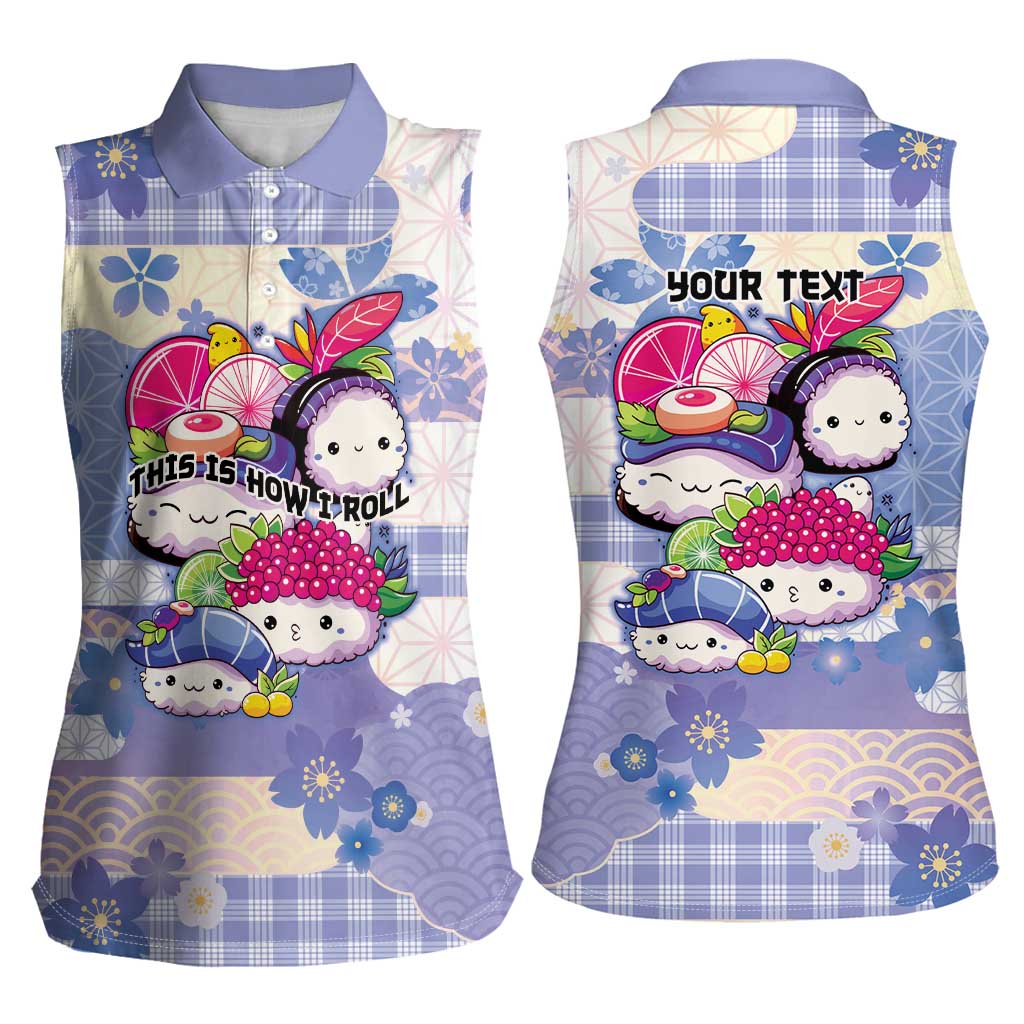 Personalized Japanese Kawaii Sushi Women Sleeveless Polo Shirt Blue Wagara Palaka This Is How I Roll - Wonder Print Shop