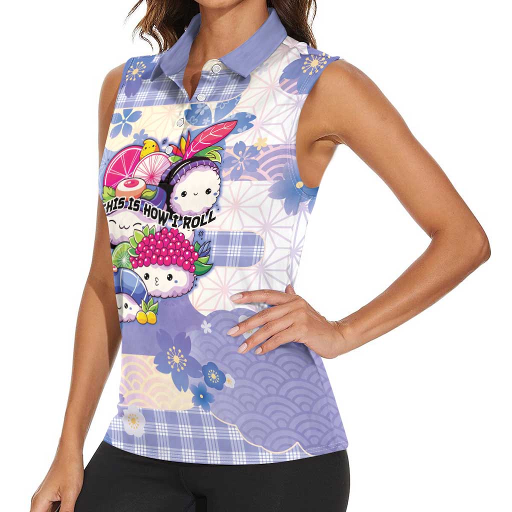 Personalized Japanese Kawaii Sushi Women Sleeveless Polo Shirt Blue Wagara Palaka This Is How I Roll - Wonder Print Shop