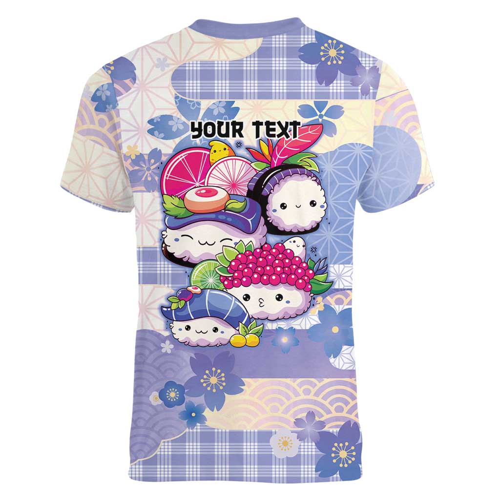 Personalized Japanese Kawaii Sushi Women V-Neck T-Shirt Blue Wagara Palaka This Is How I Roll - Wonder Print Shop