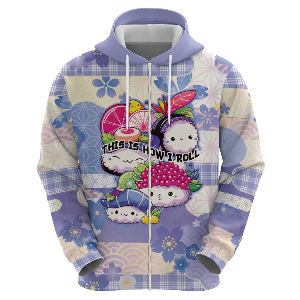Personalized Japanese Kawaii Sushi Zip Hoodie Blue Wagara Palaka This Is How I Roll - Wonder Print Shop
