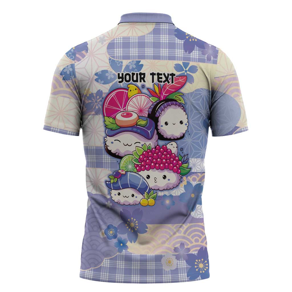 Personalized Japanese Kawaii Sushi Zipper Polo Shirt Blue Wagara Palaka This Is How I Roll - Wonder Print Shop