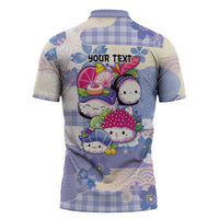Personalized Japanese Kawaii Sushi Zipper Polo Shirt Blue Wagara Palaka This Is How I Roll - Wonder Print Shop