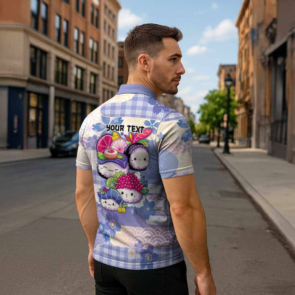 Personalized Japanese Kawaii Sushi Zipper Polo Shirt Blue Wagara Palaka This Is How I Roll - Wonder Print Shop