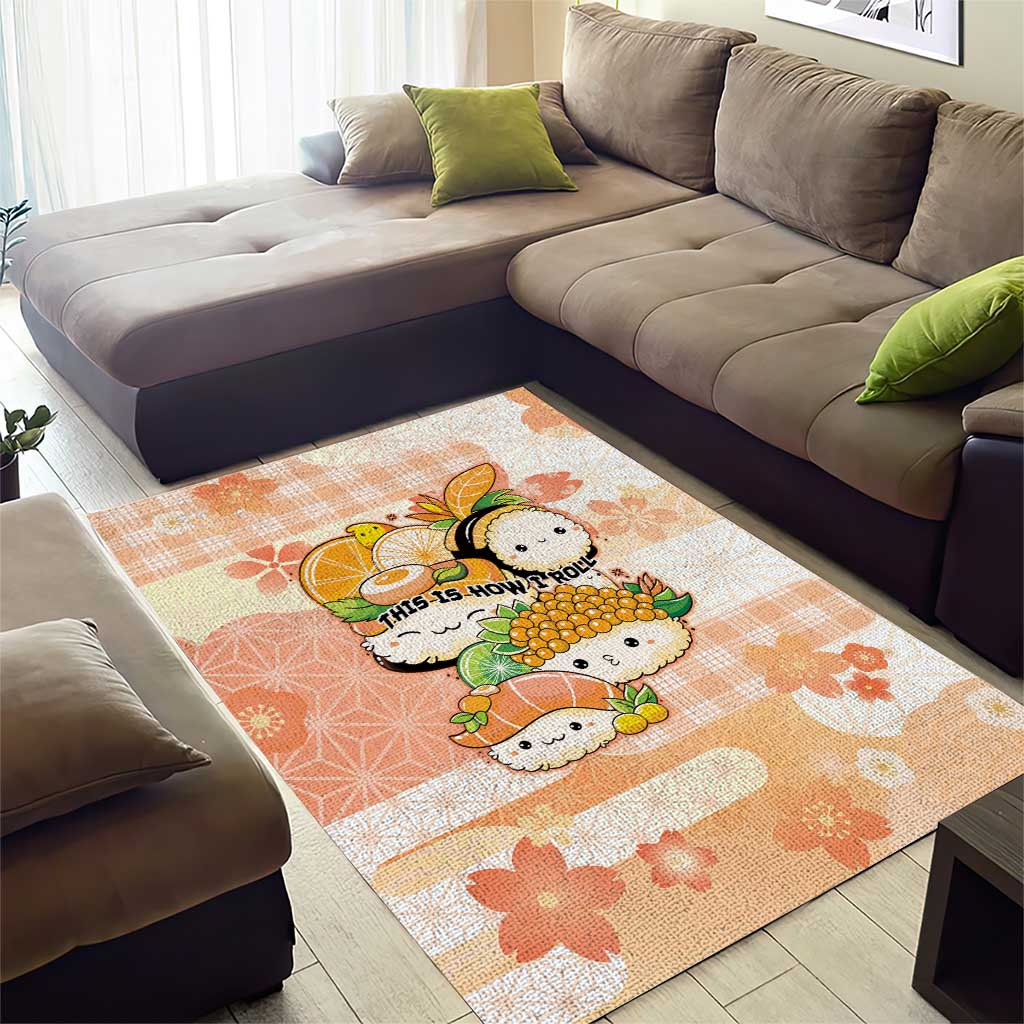 Japanese Kawaii Sushi Area Rug Peach Wagara Palaka This Is How I Roll - Wonder Print Shop