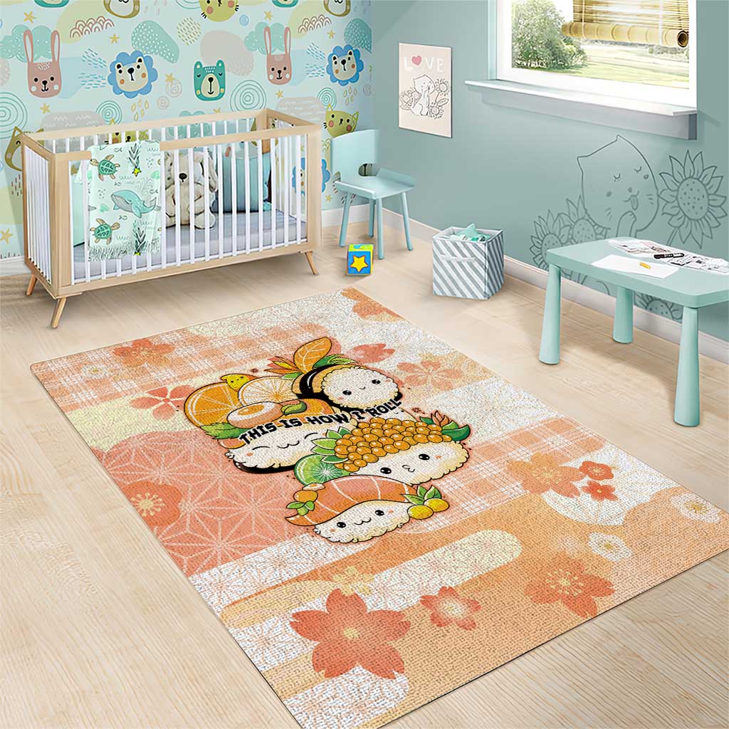 Japanese Kawaii Sushi Area Rug Peach Wagara Palaka This Is How I Roll - Wonder Print Shop