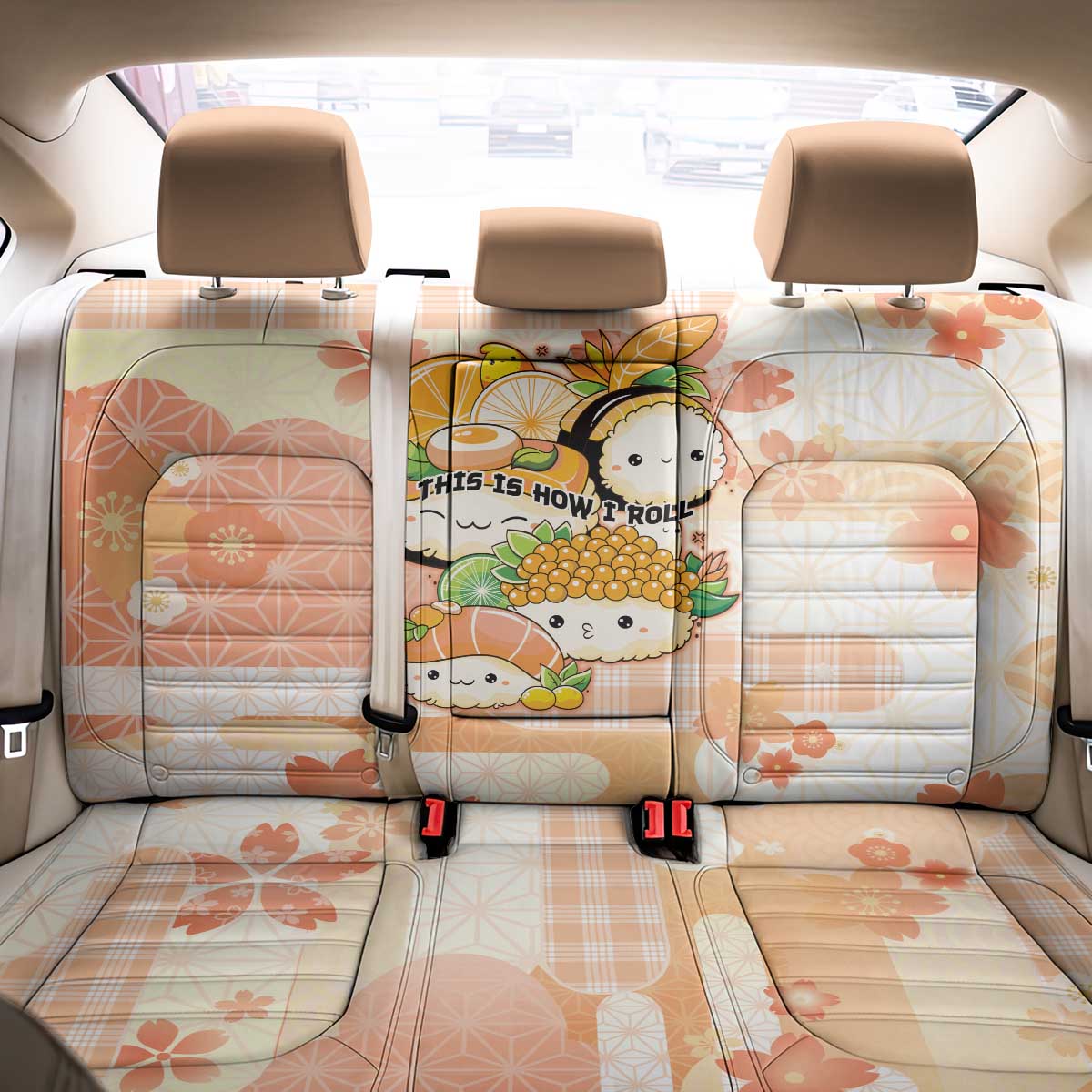 Japanese Kawaii Sushi Back Car Seat Cover Peach Wagara Palaka This Is How I Roll - Wonder Print Shop
