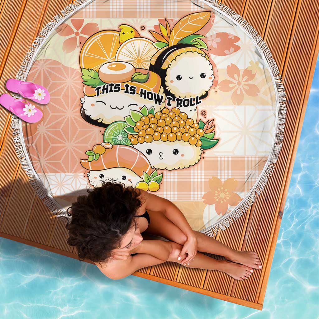 Japanese Kawaii Sushi Beach Blanket Peach Wagara Palaka This Is How I Roll - Wonder Print Shop