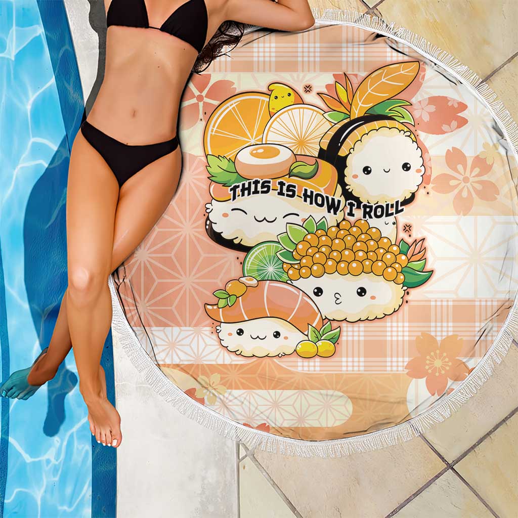 Japanese Kawaii Sushi Beach Blanket Peach Wagara Palaka This Is How I Roll - Wonder Print Shop