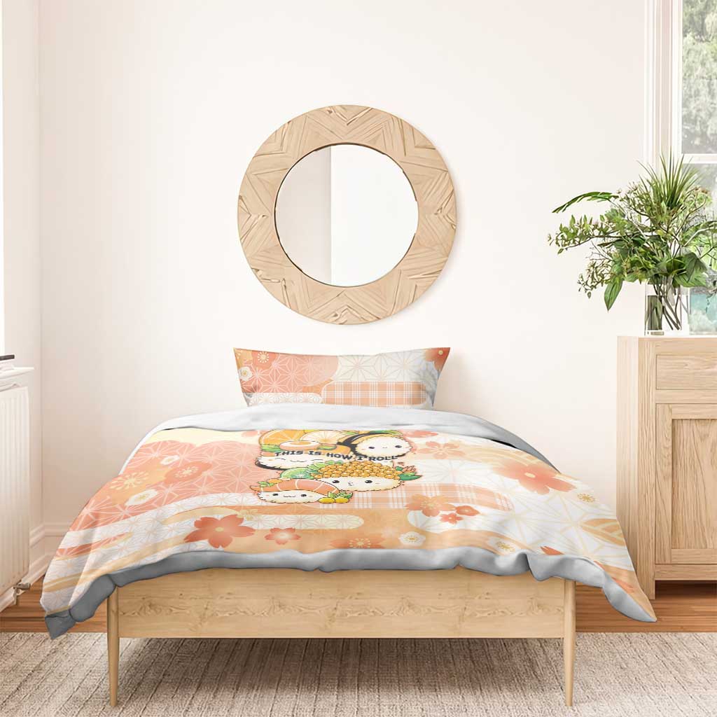 Japanese Kawaii Sushi Bedding Set Peach Wagara Palaka This Is How I Roll - Wonder Print Shop
