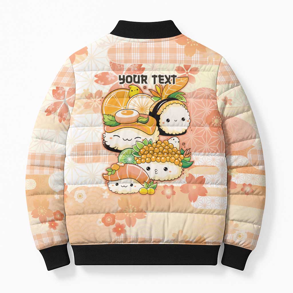 Personalized Japanese Kawaii Sushi Bomber Puffer Jacket Peach Wagara Palaka This Is How I Roll - Wonder Print Shop