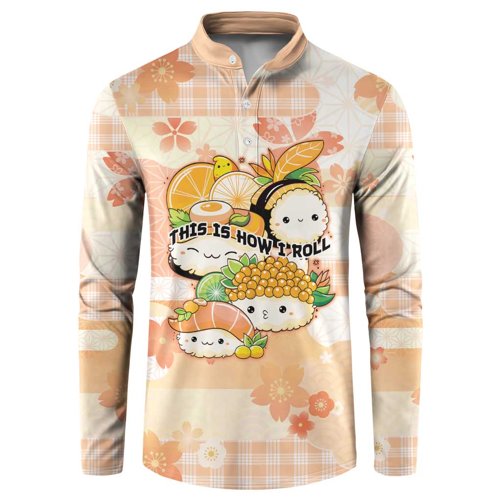 Personalized Japanese Kawaii Sushi Button Sweatshirt Peach Wagara Palaka This Is How I Roll - Wonder Print Shop