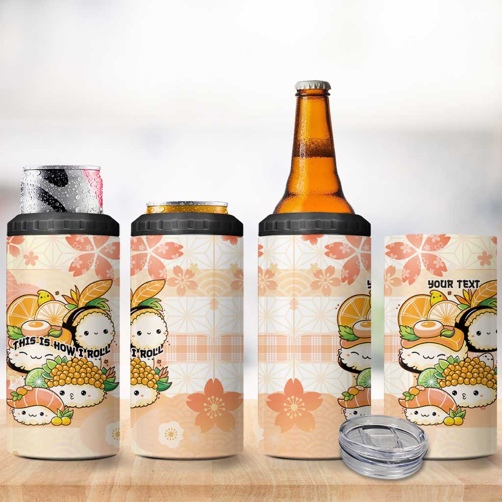 Personalized Japanese Kawaii Sushi 4 in 1 Can Cooler Tumbler Peach Wagara Palaka This Is How I Roll - Wonder Print Shop