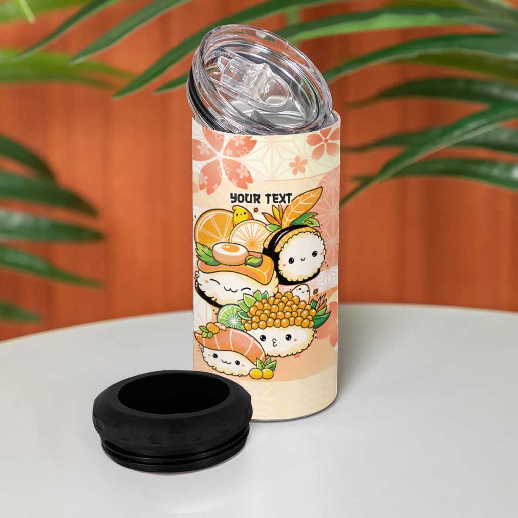 Personalized Japanese Kawaii Sushi 4 in 1 Can Cooler Tumbler Peach Wagara Palaka This Is How I Roll - Wonder Print Shop