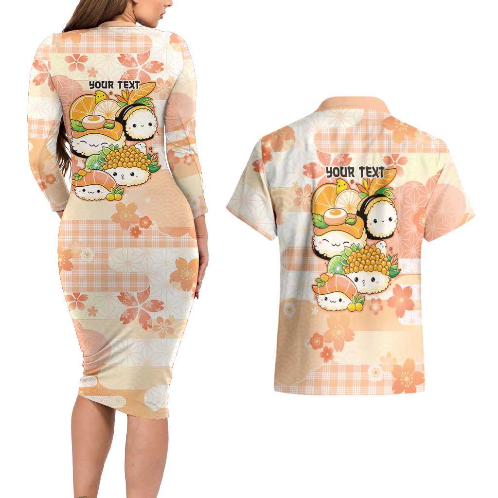Personalized Japanese Kawaii Sushi Couples Matching Long Sleeve Bodycon Dress and Hawaiian Shirt Peach Wagara Palaka This Is How I Roll - Wonder Print Shop