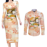 Personalized Japanese Kawaii Sushi Couples Matching Long Sleeve Bodycon Dress and Long Sleeve Button Shirt Peach Wagara Palaka This Is How I Roll - Wonder Print Shop