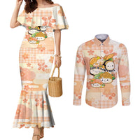 Personalized Japanese Kawaii Sushi Couples Matching Mermaid Dress and Long Sleeve Button Shirt Peach Wagara Palaka This Is How I Roll - Wonder Print Shop