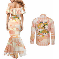 Personalized Japanese Kawaii Sushi Couples Matching Mermaid Dress and Long Sleeve Button Shirt Peach Wagara Palaka This Is How I Roll - Wonder Print Shop