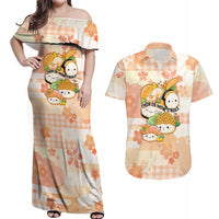 Personalized Japanese Kawaii Sushi Couples Matching Off Shoulder Maxi Dress and Hawaiian Shirt Peach Wagara Palaka This Is How I Roll - Wonder Print Shop