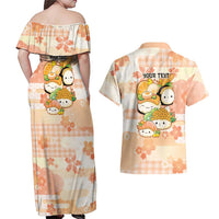 Personalized Japanese Kawaii Sushi Couples Matching Off Shoulder Maxi Dress and Hawaiian Shirt Peach Wagara Palaka This Is How I Roll - Wonder Print Shop
