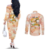 Personalized Japanese Kawaii Sushi Couples Matching Off The Shoulder Long Sleeve Dress and Long Sleeve Button Shirt Peach Wagara Palaka This Is How I Roll - Wonder Print Shop